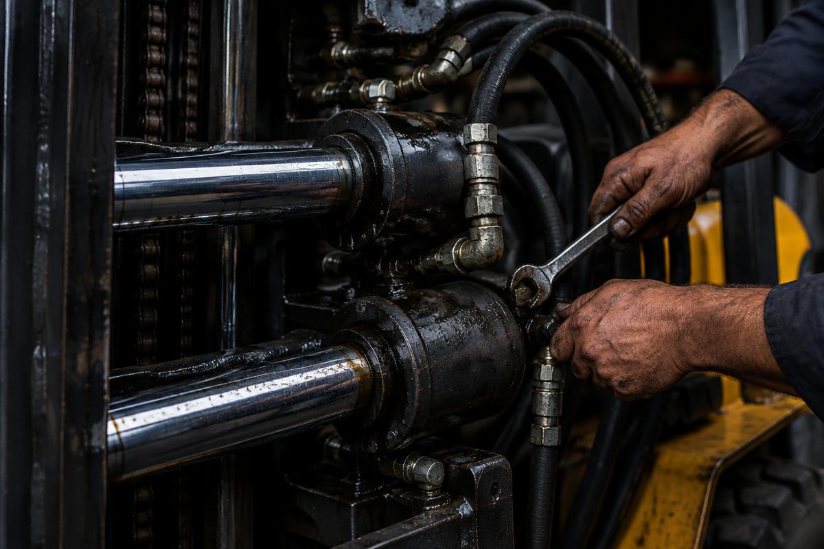 Hydraulic cylinder repair on a forklift